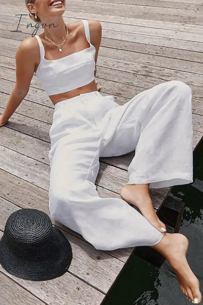 Ingvn - Casual Simplicity Solid Patchwork Square Collar Sleeveless Two Pieces Pieces/Two-Piece