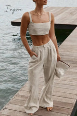 Ingvn - Casual Simplicity Solid Patchwork Square Collar Sleeveless Two Pieces Pieces/Two-Piece