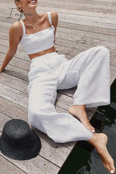 Ingvn - Casual Simplicity Solid Patchwork Square Collar Sleeveless Two Pieces White / S