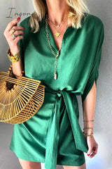 Ingvn - Casual Simplicity Solid Patchwork V Neck Princess Dresses Dresses/Casual