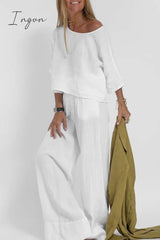 Ingvn - Casual Simplicity Solid Pocket O Neck Three Quarter Two Pieces Pieces/Two-Piece Pants Set