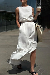 Ingvn- Casual Simplicity Solid Pocket Slit O Neck Sleeveless Two Pieces Pieces/Two-Piece Pants Set