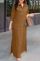 Ingvn - Casual Simplicity Solid Pocket Turndown Collar Shirt Dress Dresses Dresses/Casual