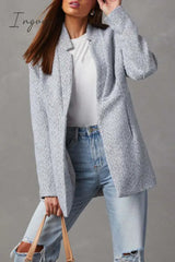 Ingvn - Casual Simplicity Solid Pocket V Neck Outerwear White / Xs Outerwear/Coats & Cardigan
