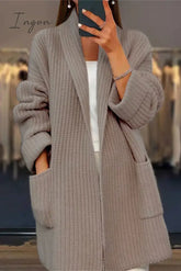 Ingvn - Casual Simplicity Solid Pocket Weave Cardigan Collar Outerwear Outerwear/Knitted Jacket