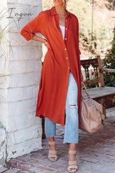 Ingvn - Casual Simplicity Solid Slit Turndown Collar Tops Tops/Blouses & Shirts