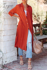 Ingvn - Casual Simplicity Solid Slit Turndown Collar Tops Tops/Blouses & Shirts