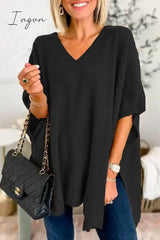 Ingvn - Casual Simplicity Solid Slit V Neck Tops Black / S Tops/Sweaters & Cardigans