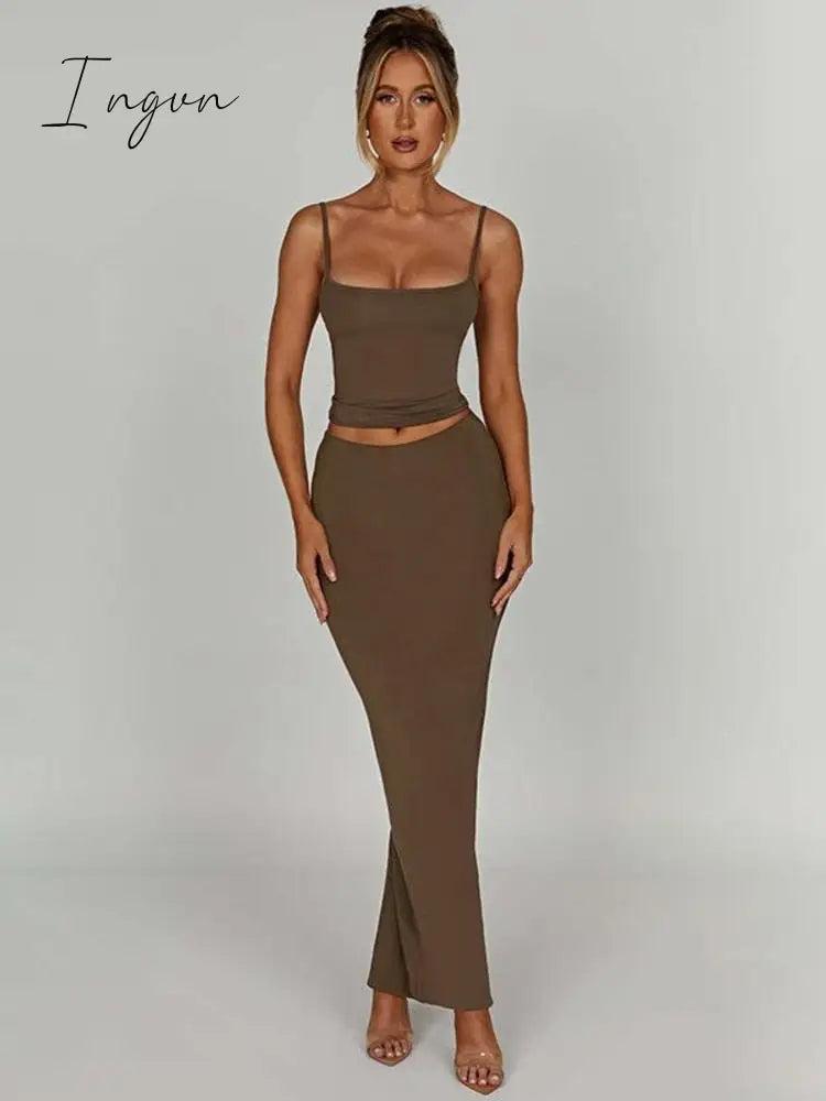 Ingvn - Casual Skirt Set Women Backless Camis Top And Maxi Sets Female Fashion Bodycon Sexy Two