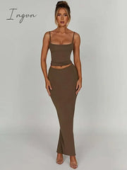 Ingvn - Casual Skirt Set Women Backless Camis Top And Maxi Sets Female Fashion Bodycon Sexy Two