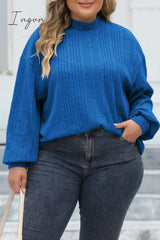 Ingvn - Casual Solid Basic Turtleneck Plus Size Tops Colorful Blue / 0Xl Size/Plus