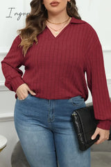 Ingvn - Casual Solid Basic V Neck Plus Size Tops Size/Plus
