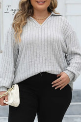 Ingvn - Casual Solid Basic V Neck Plus Size Tops Grey / 0Xl Size/Plus