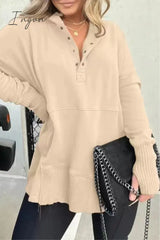 Ingvn - Casual Solid Buckle Hooded Collar Tops Khaki / S Tops/Sweats & Hoodies