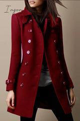 Ingvn - Casual Solid Buttons Mandarin Collar Outerwear Burgundy / S Outerwear/Coats & Cardigan