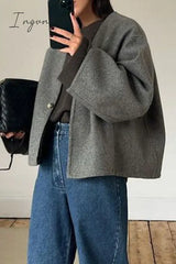 Ingvn - Casual Solid Buttons V Neck Outerwear Outerwear/Blazer & Suits &Jacket
