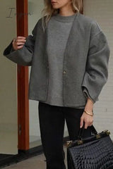 Ingvn - Casual Solid Buttons V Neck Outerwear Outerwear/Blazer & Suits &Jacket