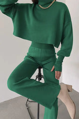 Ingvn - Casual Solid Color Turtleneck Long Sleeve Two Pieces Pieces/Two-Piece Pants Set