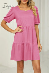 Ingvn - Casual Solid Fold Square Collar A Line Dresses Dresses/Casual