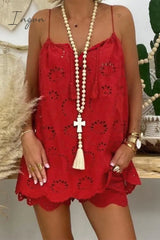 Ingvn - Casual Solid Lace Pocket V Neck Sleeveless Two Pieces Pieces/Two-Piece Short Set