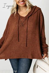 Ingvn - Casual Solid Make Old Hooded Collar Tops Dark Brown / S Tops/Sweaters & Cardigans