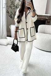 Ingvn - Casual Solid Patchwork Frenulum Long Sleeve Two Pieces White / S Pieces/Two-Piece Pants Set