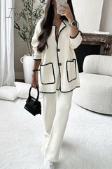 Ingvn - Casual Solid Patchwork Frenulum Long Sleeve Two Pieces White / S Pieces/Two-Piece Pants Set