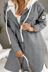 Ingvn - Casual Solid Patchwork Hooded Collar Outerwear