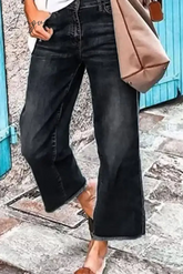 Ingvn - Casual Solid Patchwork Mid Waist Straight Denim Jeans Black / Xs Denim/Jeans