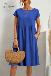 Ingvn - Casual Solid Patchwork O Neck A Line Short Sleeve Dress(11 Colors) Dresses/Short Dress
