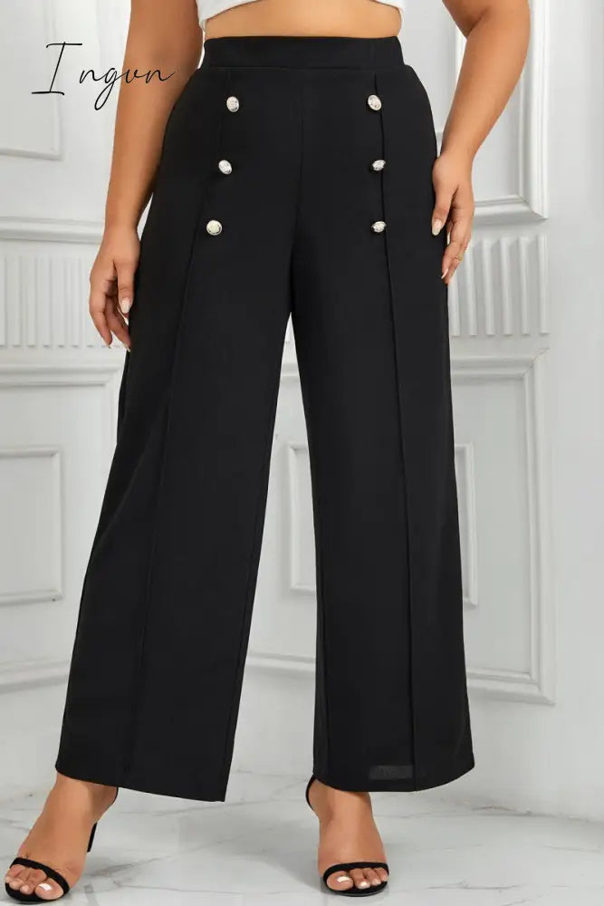Ingvn - Casual Solid Patchwork Plus Size Trousers Black / 1Xl Size/Plus Bottoms