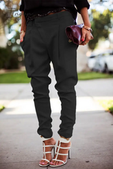 Ingvn - Casual Solid Patchwork Regular Mid Waist Straight Color Bottoms(4 Colors) Black / S
