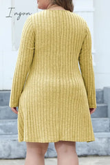 Ingvn - Casual Solid Patchwork V Neck Long Sleeve Plus Size Dresses (Without Belt) Size/Plus