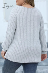 Ingvn - Casual Solid Patchwork V Neck Plus Size Tops Size/Plus