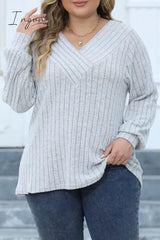 Ingvn - Casual Solid Patchwork V Neck Plus Size Tops Grey / 0Xl Size/Plus