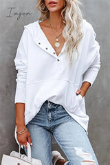 Ingvn - Casual Solid Pocket Buckle Hooded Collar Tops(14 Colors) White / S Tops/Sweats & Hoodies