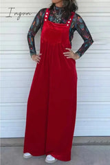 Ingvn - Casual Solid Pocket Fold Square Collar Loose Jumpsuits & Rompers/Jumpsuits