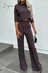 Ingvn - Casual Solid Pocket Half A Turtleneck Sleeve Two Pieces Pieces/Two-Piece Pants Set