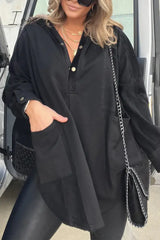 Ingvn - Casual Solid Pocket Slit Hooded Collar Tops Black / S Tops/Sweats & Hoodies