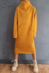 Ingvn - Casual Solid Pocket Turtleneck Long Sleeve Dresses Dresses/Casual