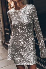 Ingvn - Casual Solid Sequins Buttons O Neck A Line Dresses Dresses/Long Sleeve