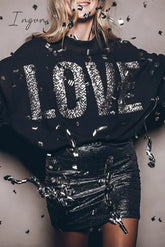 Ingvn - Casual Solid Sequins O Neck Tops Black / S Tops/Sweats & Hoodies
