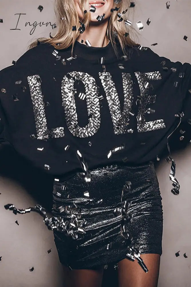 Ingvn - Casual Solid Sequins O Neck Tops Tops/Sweats & Hoodies