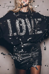 Ingvn - Casual Solid Sequins O Neck Tops Tops/Sweats & Hoodies