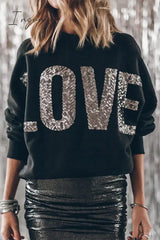 Ingvn - Casual Solid Sequins O Neck Tops Tops/Sweats & Hoodies