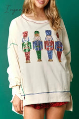 Ingvn - Casual Solid Sequins O Neck Tops White / S Tops/Sweats & Hoodies