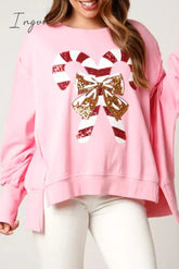 Ingvn - Casual Solid Sequins Printing O Neck Tops Pink / S Tops/Sweats & Hoodies