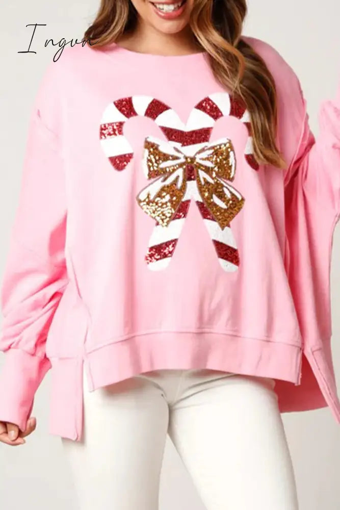 Ingvn - Casual Solid Sequins Printing O Neck Tops Tops/Sweats & Hoodies
