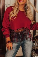 Ingvn - Casual Solid Tassel O Neck Tops Tops/Sweats & Hoodies
