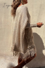 Ingvn - Casual Solid Tassel Pocket Weave O Neck Tops Tops/Sweaters & Cardigans